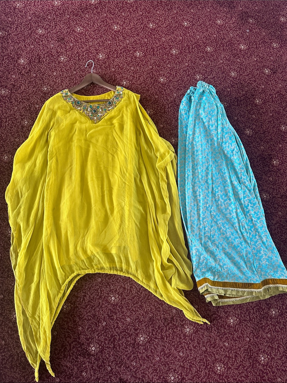 Pakistani Yellow Embellished Suit Women's Kameez and Sharara